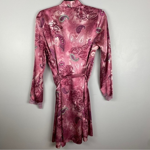 Delicates Casual Paisley Long Sleeve Open Front Tie Waist Kimono Robe Small Pink - Picture 10 of 10